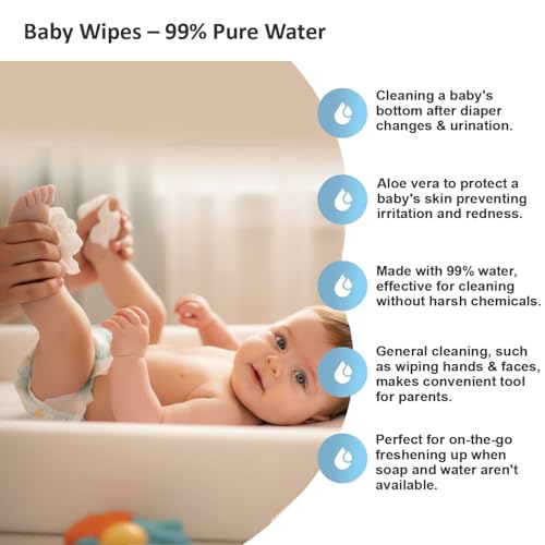 Image of Apple Baby Wipes - 99% Water, Hypoallergenic, Aloe Vera Infused | Gentle for Newborns & Sensitive Skin | Natural Baby Care Essentials AC383 (Pack of 6)