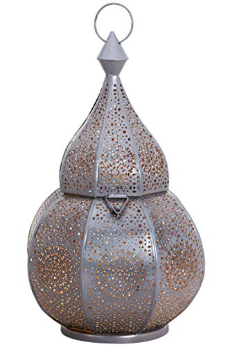 Orientalische Laterne aus Metall Anaram Grau 32cm | orientalisches Marokkanisches Windlicht Gartenwindlicht… – Bild 3