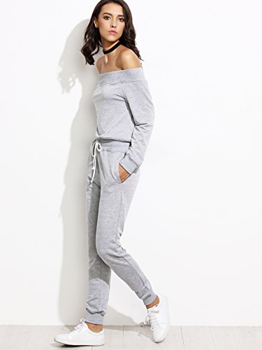 SweatyRocks Women's Two Piece Crop Top and Sweat Pant Set Sport Tracksuit Outfit Grey S
