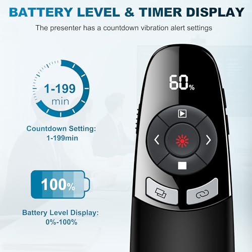 USB C Presenter, Kabellose 2.4 GHz Powerpoint Presenter, Pointer für Präsentationen mit Batterieanzeige, Roter Licht Präsentationsfernbedienung für PowerPoint/Keynote/Google Slides