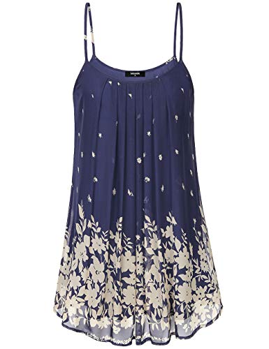 Lotusmile Women's Pleated Chiffon Layered Cami Front Pleat Cool Short Tank Tunic Dress (XX-L, Multicolor Blue)