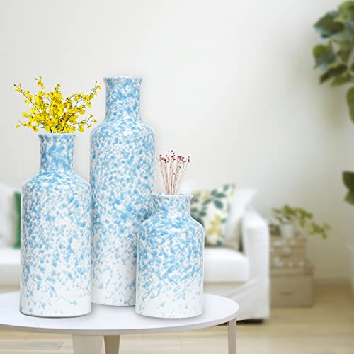 Ceramic Vase 3 Piece Set, Home Decor Decorative Flower Vases Set For Modern Farmhouse Decoration, Living Room Centerpieces,Events, Table, Bookshelf, Mantel And Entryway Decor (Sky Blue,Cylindrical) #TOP3