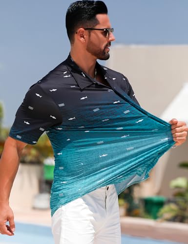 ELETOP Men's Hawaiian Shirt Summer Stretch Short Sleeve Tropical Beach Button Down Casual Shirt4