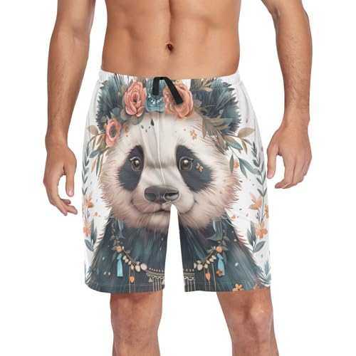ALAZA Boho Cute Panda Men's Pajama Short Sleep Pants Soft Lounge Pajama Bottoms with Pockets
