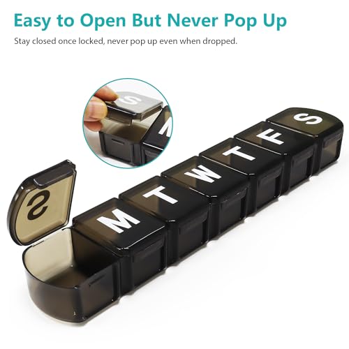Image of XL Weekly Pill Box Organizer 7 Day, 1 Week Jumbo Pill Dispenser Case One Time a Day, MOLN HYMY Daily Medicine Container to Hold Medication, Vitamins, Fish Oils and Supplement (Black