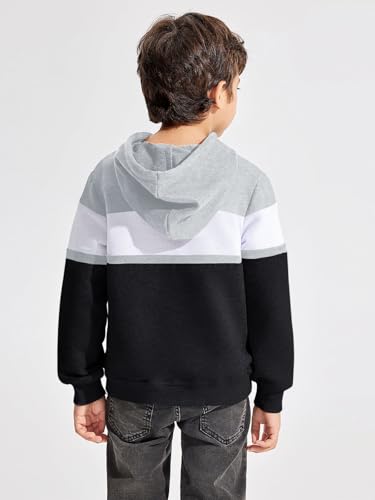 Haloumoning Boys Color Block Pullover Hoodies Kids Fashion Hooded Sweatshirts With Kangaroo Pockets Black thumb #4