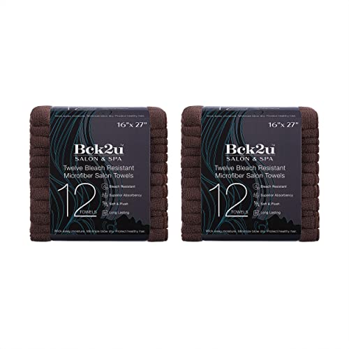 Image of Arkwright Bleach Resistant Salon Towels 24 Pack - Microfiber Hair Towels, Soft, Absorbent, Quick Dry, Lint Free Spa & Barber Towels for Hair Stylist, Nail Salon & Esthetician, 16 x 27, Brown