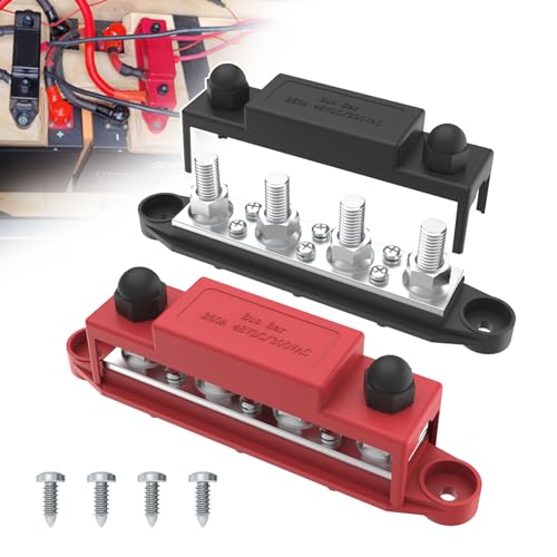 Ulepszona szyna autobusowa 250 A 12 V blok dystrybucji zasilania z 3/20.3 cm (M10) 4-słupkowy blok zacisków z pokrywą do motoryzacji, morskiego, systemu akumulatorowego (czarny i czerwony)