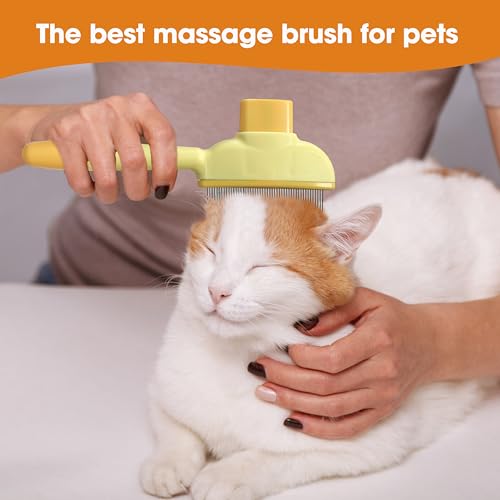 Image of Cat Hair Brush & Dog Brush, Deshedding Brush for Long or Short Haired Pets, Removes Loose Fur, Durable Stainless Steel & ABS Design (yellow 2pcs)