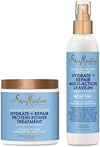Shea Moisture Manuka Honey & Yogurt Hydrate + Repair Combo Kit, Multi-Action Leave-In Conditioning Spray Bundled with Protein-Strong Treatment, Deep Conditioning for Hair, 8 oz ea.