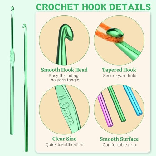 Image of UzecPk 12Pcs 4mm Aluminum Crochet Hooks, Ergonomic Handle Crochet Needle, Crochet Hooks Bulk Set for Beginners Adults