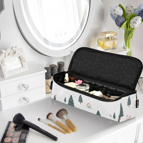 Bolsa de viaje resistente al calor con diseño de árboles de abeto nevados para herramientas de cabello como planchas y rizadores, organizador portátil miniatura 7