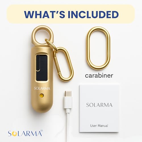 Image of HerTime2 Personal Safety Alarm for Women - Loud Self Defense Siren, Waterproof Keychain with Strobe Light - Solar Rechargeable, Gold