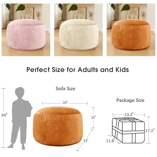 Image of Bean Bag Chairs for Adults - Memory Foam Furniture BeanBag Chair - Kids /Teens Sofa with Soft Micro Fiber Cover - Round Fluffy Couch for Living Room Bedroom College Dorm - 3 ft, Golden Brown