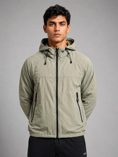Image of CHKOKKO Windcheater Jacket For Men With Hood UPF 50+ UV Sun Protection | Lightweight Breathable Water-Repellent Windbreaker | Nylon Fabric Outdoor Running Biker Dailywear Jacket