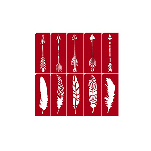 DARICE Adhesive Screen, Feathers and Arrows, 12 x 12 inch Sheet Stencil, Red