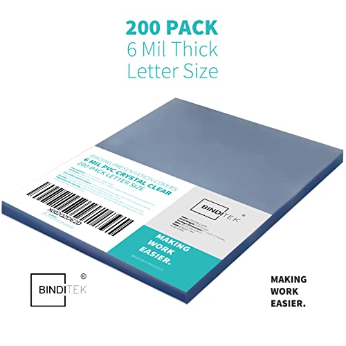 Image of Binditek 6 Mil PVC Binding Covers, 8.5 x 11 Inches, Clear, 200 Pack