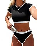 Jolefile Women 2 Piece Bikini Sets Tankini Swimsuits High Neck Bathing Suit Tummy Control Modest Swim Suit 2026 Sporty Ribbed