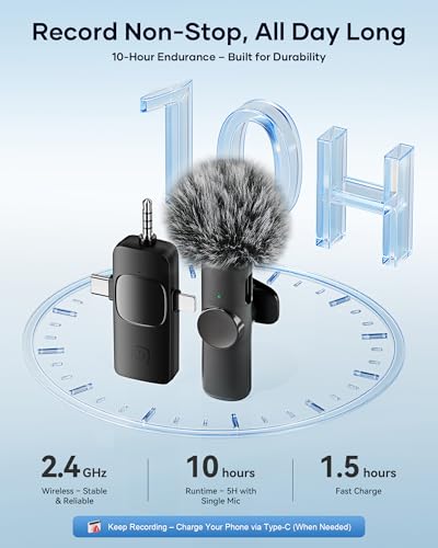 Image of Wireless Microphone for iPhone iPad Android Phone and Camera, 2 Pack Wireless Lavalier Lapel Mic with Noise Reduction, 3 in 1 Mini Microphone for Video Recording Interview Podcast YouTube TikTok Vlog