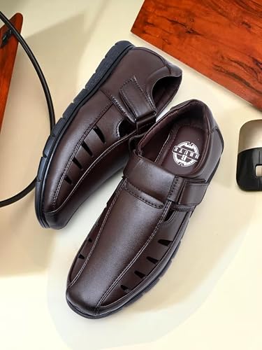 Image of BRUTE Faux Leather Sandals for Men | Fisherman Sandals | Closed Ethnic Sandals