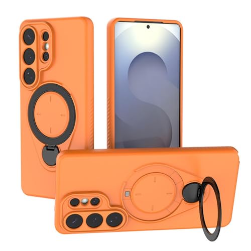 Coque Samsung S26 Ultra antichoc orange avec béquille rotative 360 et protection objectif photo