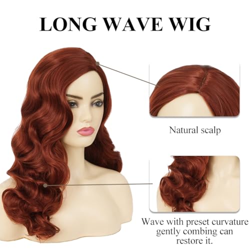 Image of Swiking Long Red Brown Curly Wig for Women Vintage Finger Wavy Wigs Natural Looking Cosplay Daily Wear Wig
