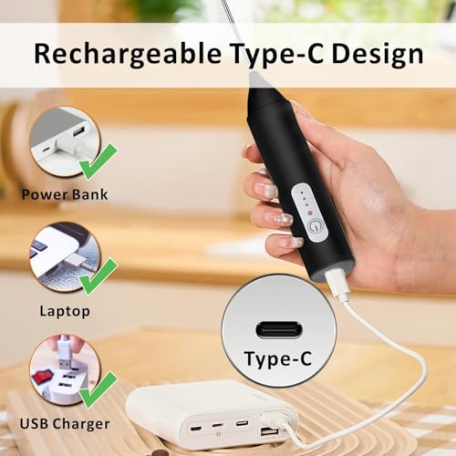 Image of Coffee Frother & Milk Whisker Electric Rechargeable | Dual Spring Electric Hand Blender | Foam Maker & Mixer for Hot Chocolate, Latte & Drinks - 1 Year Warranty