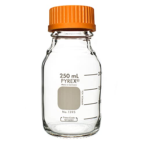 Pyrex Round Media Storage Bottle With Gl45 Screw Cap - Borosilicate Glass Bottles With Caps - Premium Scientific Glassware For Labs, Classrooms Or Home Use Glass Container, 250Ml, 2/Pk #TOP1