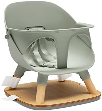 Lalo The Booster Seat for Babies & Toddlers, Children's Booster Seat, Easy to Clean Five-Point Safety Harness & Durable Non-Toxic Plastic Seat & Belly Bar - Sage