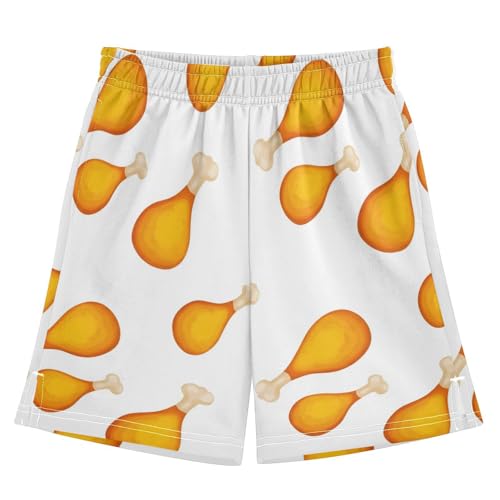 J JOYSAY Cartoon Chicken Leg White Boys Athletic Shorts Kids Youth Casual Shotrs with Pockets Elastic Waistband