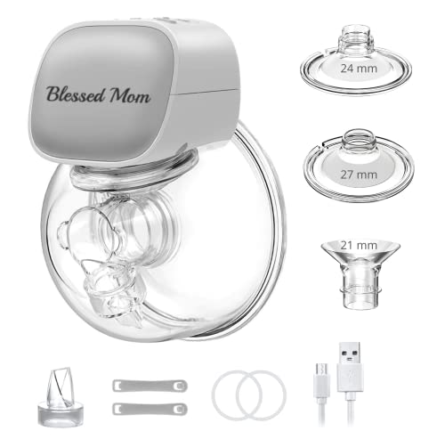 Image of Wearable Breast Pump, Hands Free Breast Pump, Portable Breast Pump with 2 Modes & 5 Levels, Wireless Electric Breast pump Can be Worn in Bra, with 27mm+24mm+21mm Flanges Gray