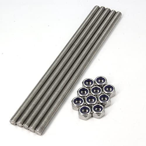 Zeberoxyz 5pcs/Pack M10 x 250mm Fully Threaded Rods, 304 Stainless Steel Threaded Rod
