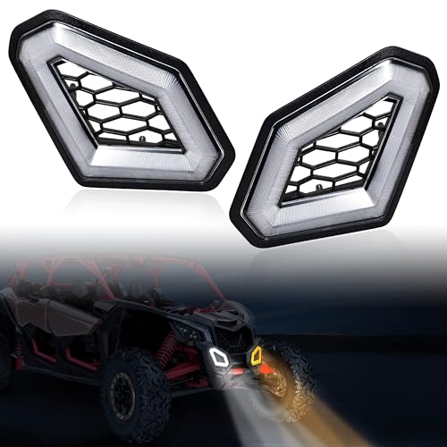 POKIAUTO LED Front Accent Lights for Can-Am X3, Front Fascia Auxiliary Signature Lights with Yellow Turn Signal White DRL Grill Lamps for Can Am Maverick X3 MAX Turbo R RR 2017-2025 Accessories (2PCS)