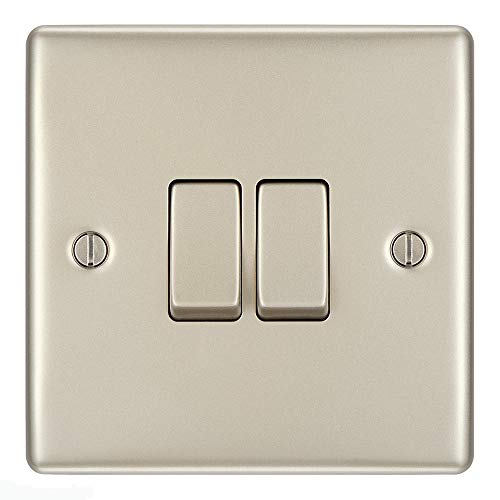 BG Electrical npr42 Double Light Switch, Pearl Nickel, 2-Way, 16AX