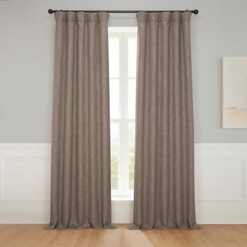 Image of HPD Half Price Drapes - Faux Linen Curtains for Living Room (2 Panels) - 50W X 108L - Textured Room Darkening Curtains for Bedroom 108 Inches Long - Drapes for Home Decor, Dutch Cocoa