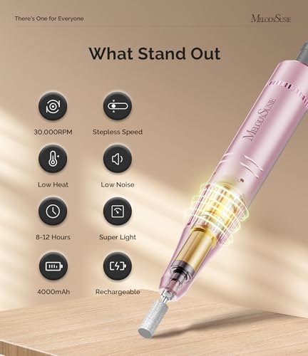 Image of MelodySusie Entry-Level Clip-On Rechargeable Nail Drill, SC320F 30000RPM E-File with Pastel & Colorful Design for Manicure Shaping & Gel Removal, Ideal for Training, Nail Art Practice & Home Use