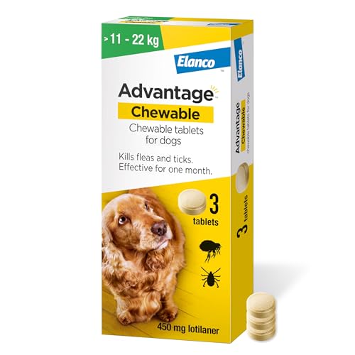 Advantage Chewable 450mg Chewable Tablets for Dogs >11 - 22kg (3 pack) Flea and Tick Treatment Fast Acting Kills Fleas Within Hours Prevention Lasts For A Month Easy To Administer