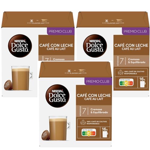 Image of NESCAFE Dolce Gusto Cafe Au Lait Coffee Capsules (Pack of 3) - 16 Pods (160g) Box Each - Smooth Milk Coffee with Balanced & Round Flavor, Robusta Blend, Cafe-Style Drink, Compatible with Dolce Gusto Machines, By Cougar - (IMPORTED-UK)