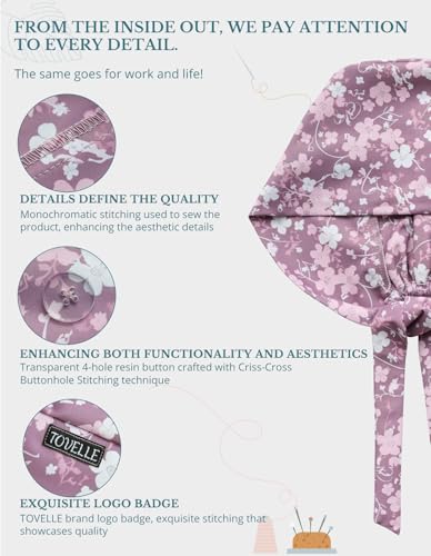 Image of Scrub Caps for Women with Buttons, Classic Surgical Caps | Double-Sided Printed, Adjustable,Long Hours, Sweatbands, Fabric Help Reduce Static Buildup