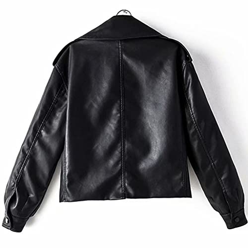 Straw Spring Fashion Retro Lapel Long Sleeve Short Pu Leather Washed Solid Color Leather Jacket (Color : A, Size : Medium) #TOP5