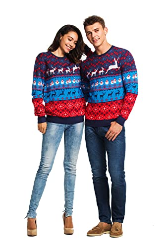 Ugly Christmas Sweater for Men, Reindeer Unisex Women Xmas Fairisle Classic Pullover for Party Festive Party4