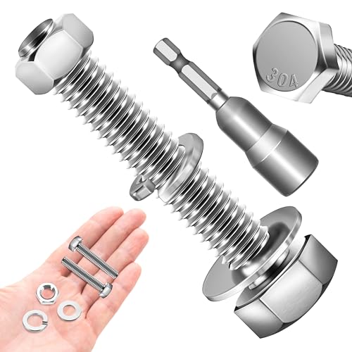 Image of (8 Sets) 3 /8-16 x 2 Bolts, 3 /8 Bolt Hex Head Screws, Assorted Screws Nuts and with Flat & Lock Washers, 18-8 (304) Stainless Steel, Bright Finish 3 /8 Bolts and Nuts Set by Marysino
