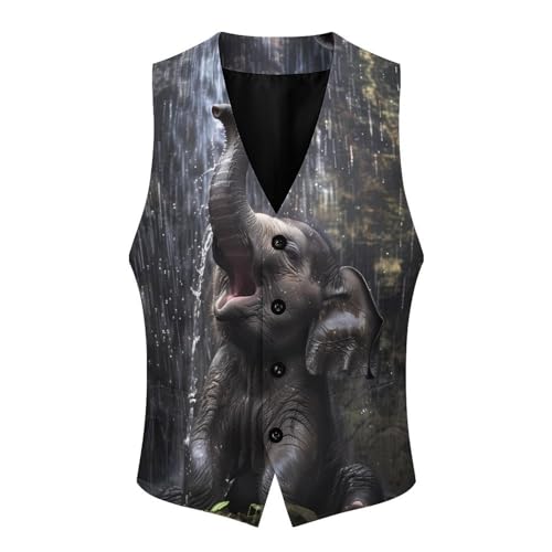 Elephant Under Waterfall Men's Suit Vests Business Formal Dress V-Neck Waistcoat Tops with 2 Pockets4