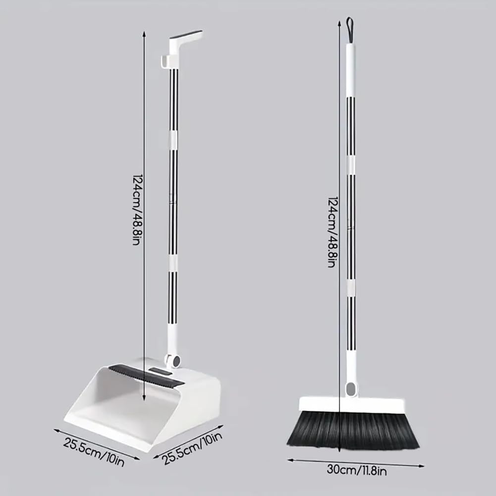 VALINK Set di scopa, paletta 3 in 1, scopa e spazzola per pavimenti, kit di pulizia verticale antivento con manico lungo per casa, cucina, stanza, 1,24 m