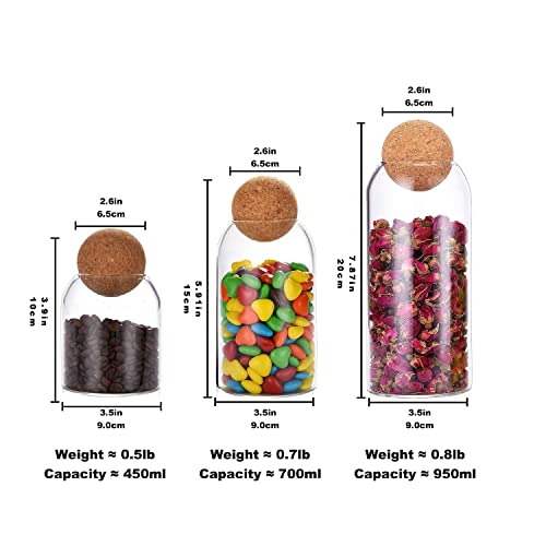 Witop 3 Pack Storage Glass Jar Set Food Storage Tank With Ball Cork 500 Ml,800Ml,1200Ml, Round Cork Glass Bottle, Small Candy Jar With Wood Ball Lid For Food, Coffee, Sugar, Spice, Tea, Diy Decoration #TOP1