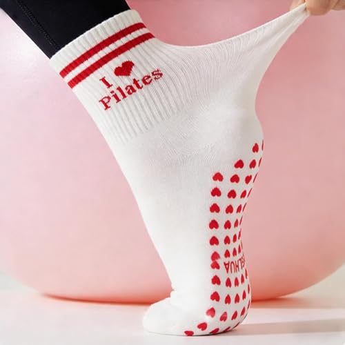 Image of Pilates Socks for Mother's Day,Women Pilates Heart Grip Socks Cuffs,Anti-Skid Cotton Grip for Ballet,Home,Studio 1Pair