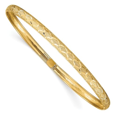10K Yellow Gold Hexagonal Design Diamond-Cut Flexible Bangle