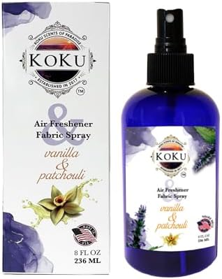Vanilla Patchouli Air Freshener - Room Spray - Odor Eliminator - Deodorizer - Car Air Freshener - Home Spray - Linen Spray - Fabric Refresher - Non-Toxic - Alcohol Fee - Made in USA (8 Oz)