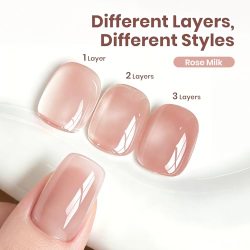 Image of Beetles Nude Gel Nail Polish - Rose Milk 15ML Nude Pink Gel Nail Polish Base Color Nail Concealer Sheer Translucent Nail Polish Soak Off UV French Nail Art Salon DIY at Home Manicure Gift for Women | Base Color Nail Concealer Sheer Translucent Nail Polish Soak Off UV French Nail Art Salon DIY at Home Manicure Gift for Women