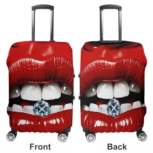 Red Lips with Diamond Luggage Cover Elastic Suitcase Protector Case Anti-Scratch Washable Baggage Covers Protector For Traveling, Aircraft Consignment L3